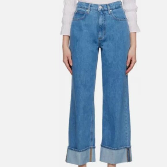 Frame Rolled High Rise Wide Leg Meadow Wash Jeans Denim 23 $298 NWT - Picture 4 of 6